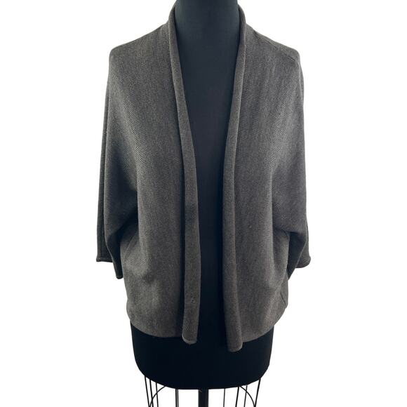 EILEEN FISHER Gray Merino Wool Cardigan Sweater 3/4 Sleeve Open Front Size M - Picture 1 of 9